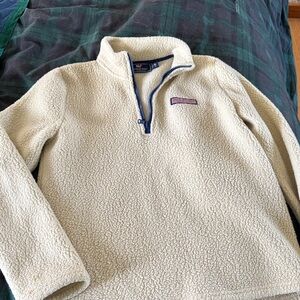 Vineyard Vines Youth Boys XL Cream Sherpa Fleece Quarter-Zip Pullover